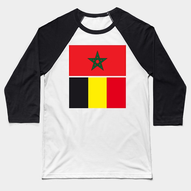 Moroccan and Belgium Union Flag Baseball T-Shirt by Islanr